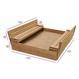 Zandbak hout 160x160 - opvouwbare afdekking tot zitje - dubbel geïmpregneerd bruin