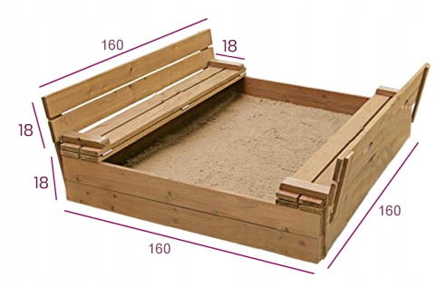 Zandbak hout 160x160 - opvouwbare afdekking tot zitje - dubbel geïmpregneerd bruin