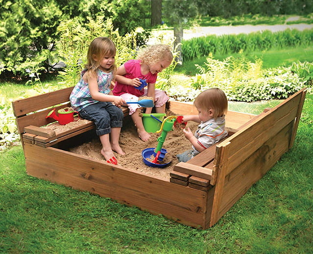 Zandbak hout 160x160 - opvouwbare afdekking tot zitje - dubbel geïmpregneerd bruin