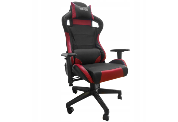 Game bureaustoel met hoofd- en rugkussen - zwart met rood