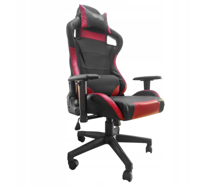 Game bureaustoel met hoofd- en rugkussen - zwart met rood