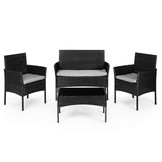 Tuinmeubel set grijs - Polyrotan  tafel, bank en 2 fauteuils