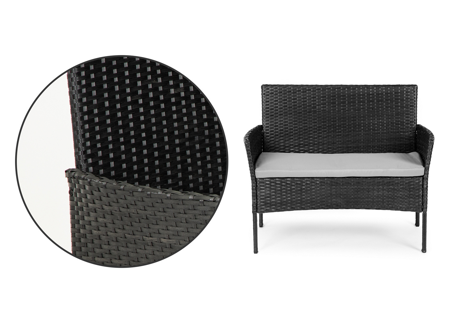 Tuinmeubel set grijs - Polyrotan  tafel, bank en 2 fauteuils