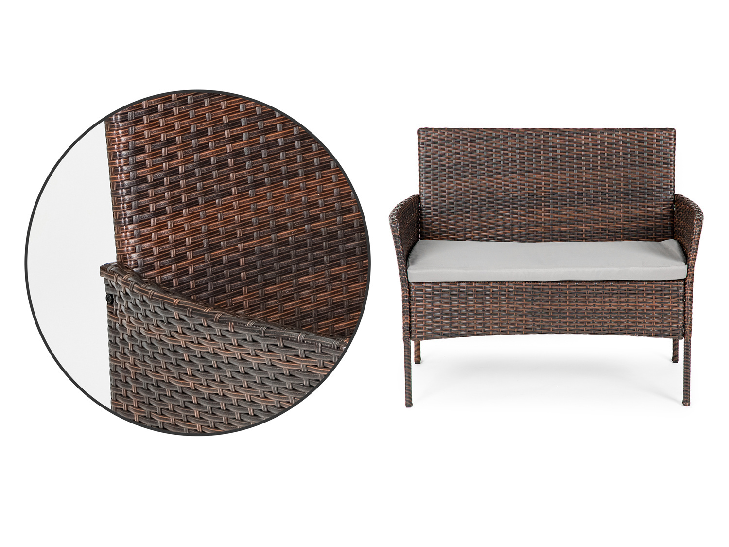 Tuinmeubel set bruin - Polyrotan  tafel, bank en 2 fauteuils