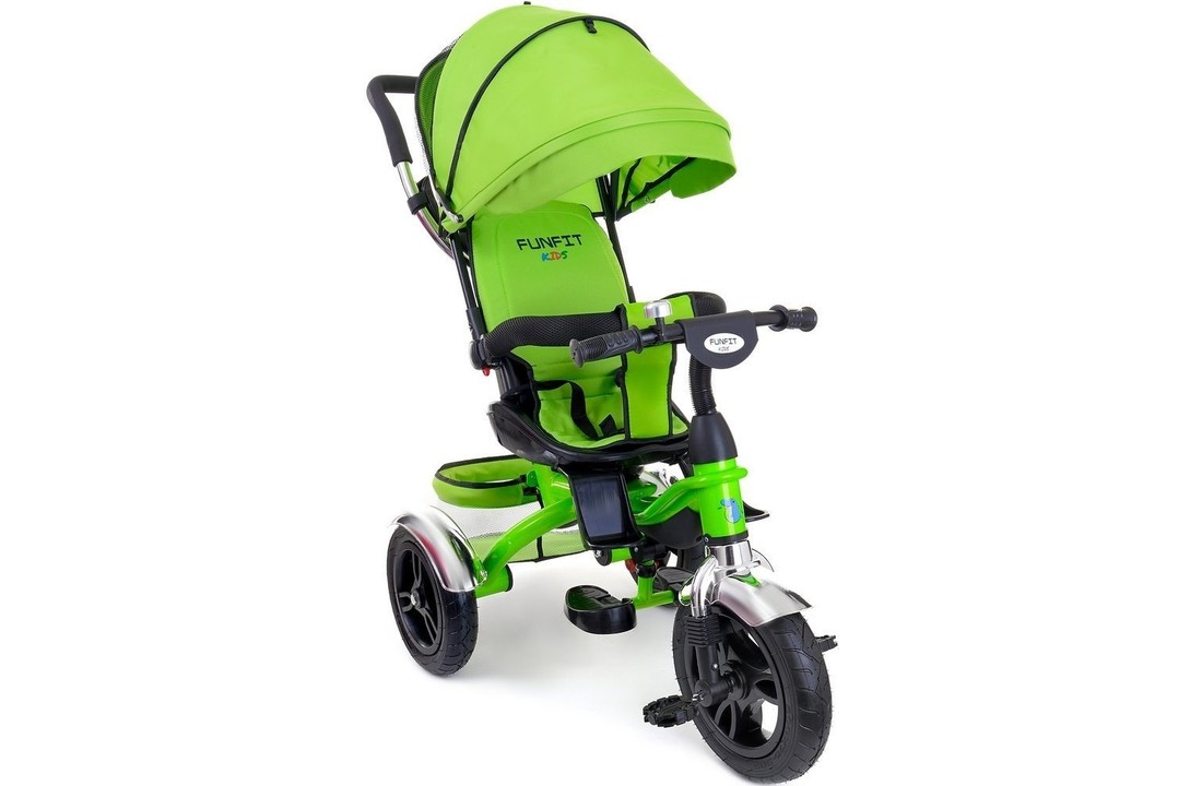 Driewieler kinderwagen - groen - met trappers en zonnewering