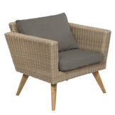 Tuinset Rotan lichtbruin - tafel, bank, 2 stoelen en kussens