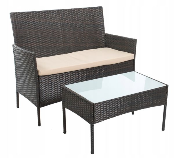 Tuinset bruin met crème - 2 stoelen, 1 bank en tafel