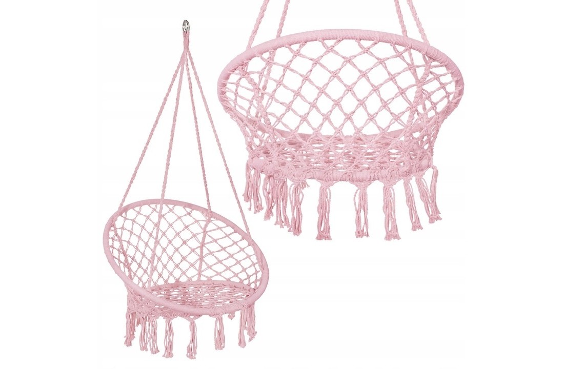 Hangstoel schommelstoel - 60 cm – roze – met franjes