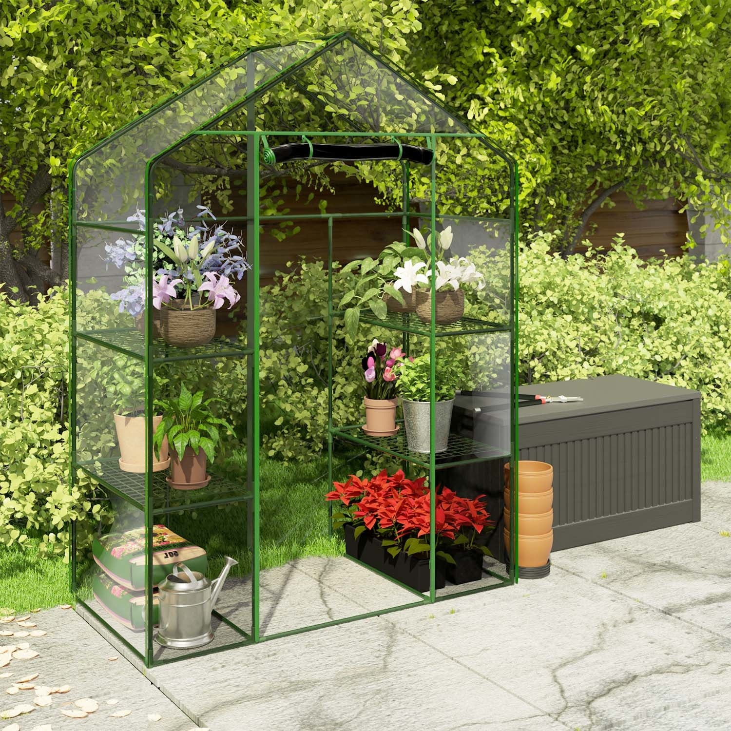 Tuinkas met 4 schappen - 140x70x195 cm - PVC