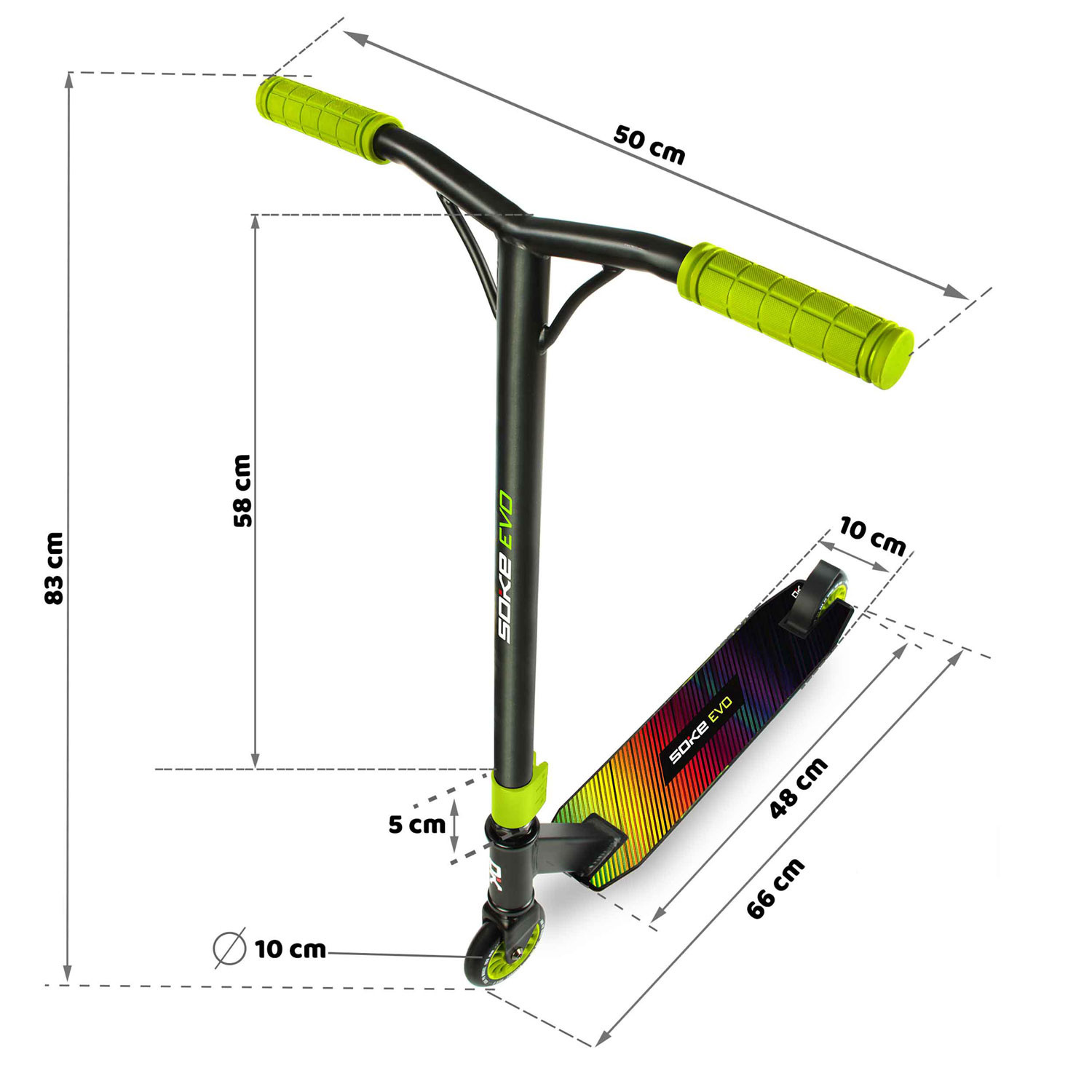 Stunt step Neon groen - 66x10x83 cm - aluminium