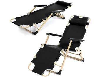 Tuinstoel ligstoel 2-in-1 met hoofdsteun - Zwart