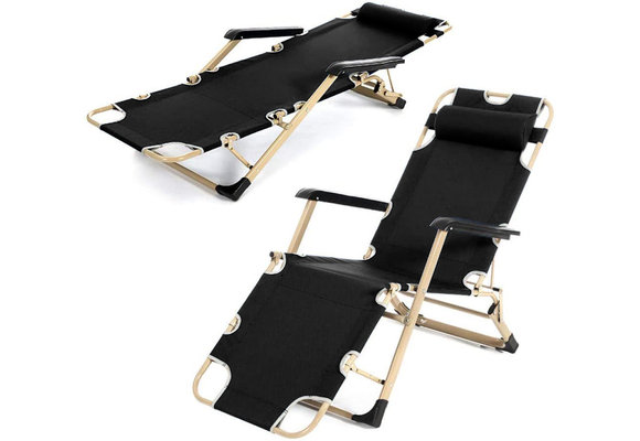 Tuinstoel ligstoel 2-in-1 met hoofdsteun - Zwart