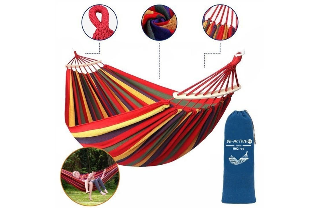 Hangmat 280x150 cm - rood gestreept - inclusief opbergtas