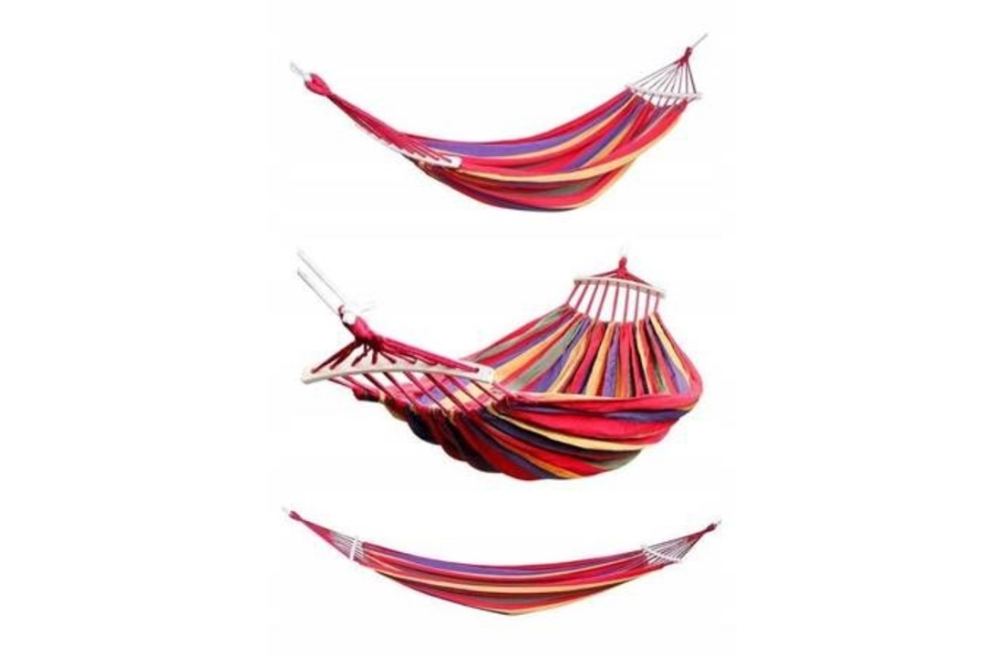 Hangmat 280x150 cm - rood gestreept - inclusief opbergtas