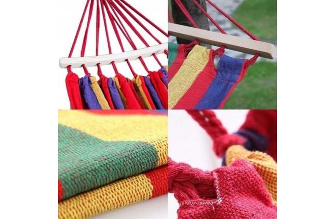 Hangmat 280x150 cm - rood gestreept - inclusief opbergtas