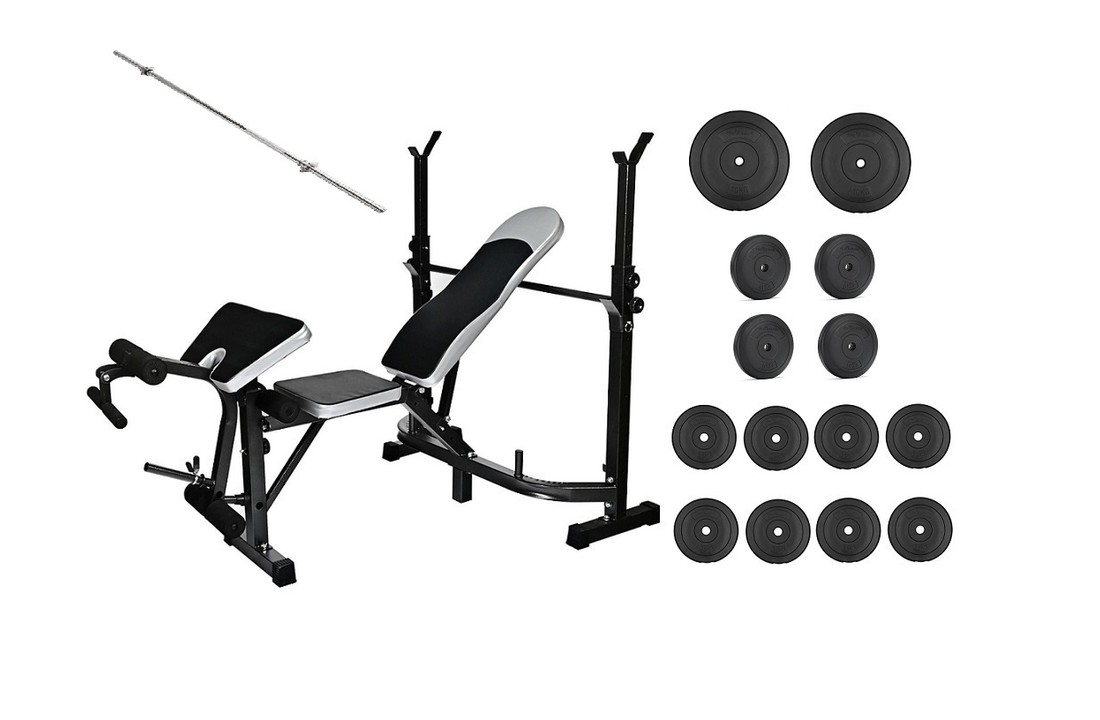Halterbank set met gewichten en halterstang - combinatie set 60 kg