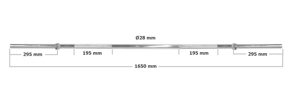 Halterstang voor gewichten - recht - 165 cm breed - met schuifklemmen - 28 mm diameter