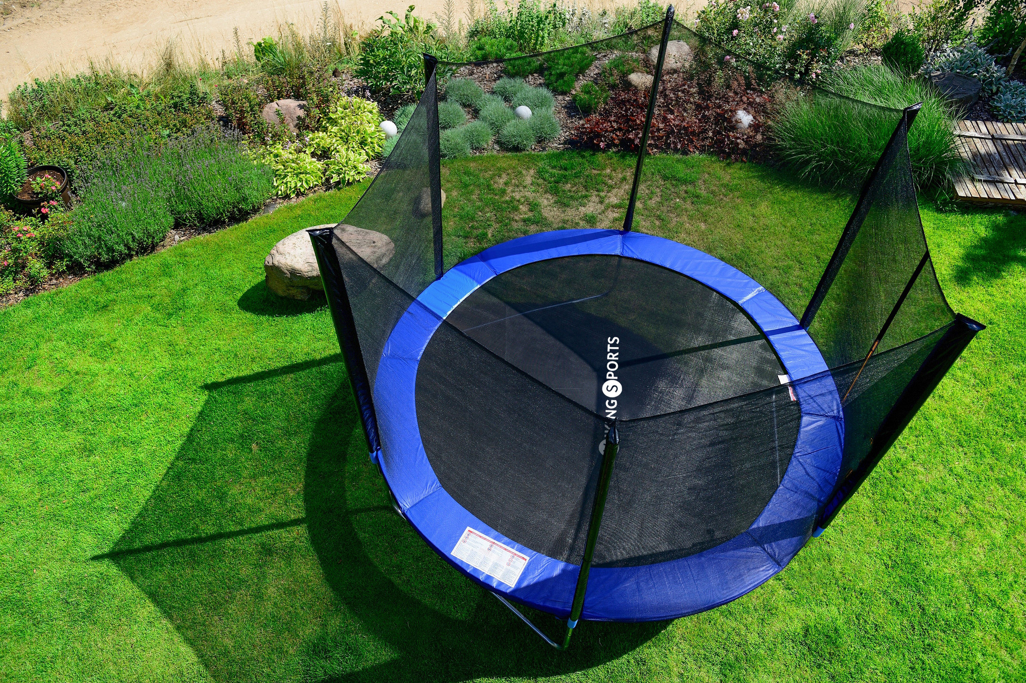 Trampoline - blauw - 374 cm - met net en ladder - tot 150 KG