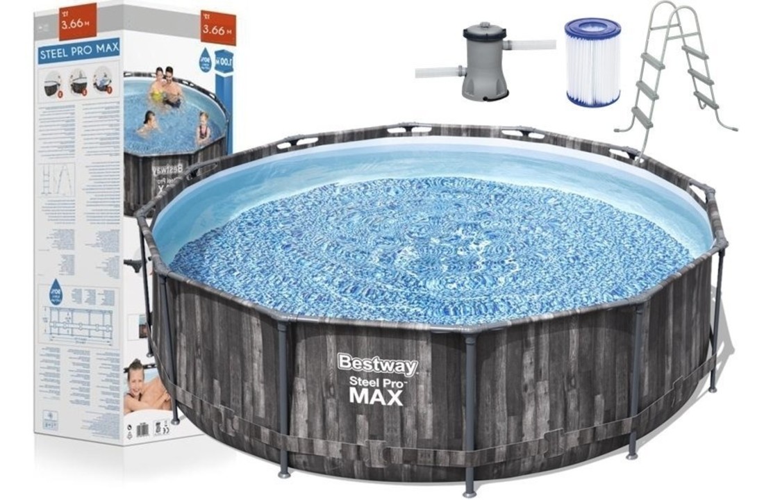 Bestway Steel Pro Max 366 x 100 cm met pomp - Wood-look