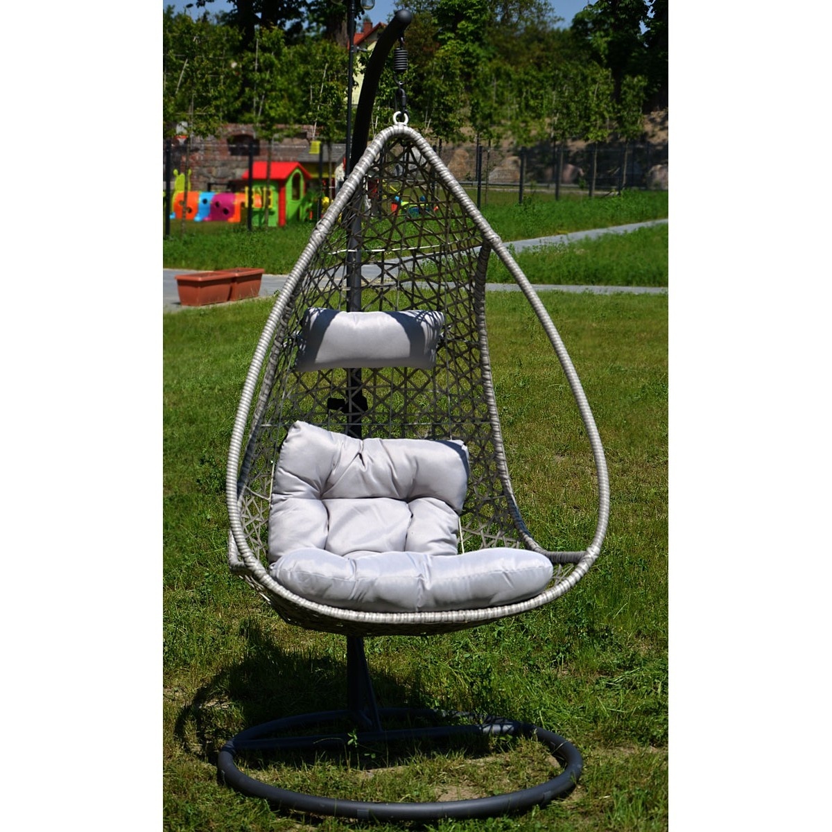 Hangstoel cocoon met frame en kussen - grijs - tot 130 kg