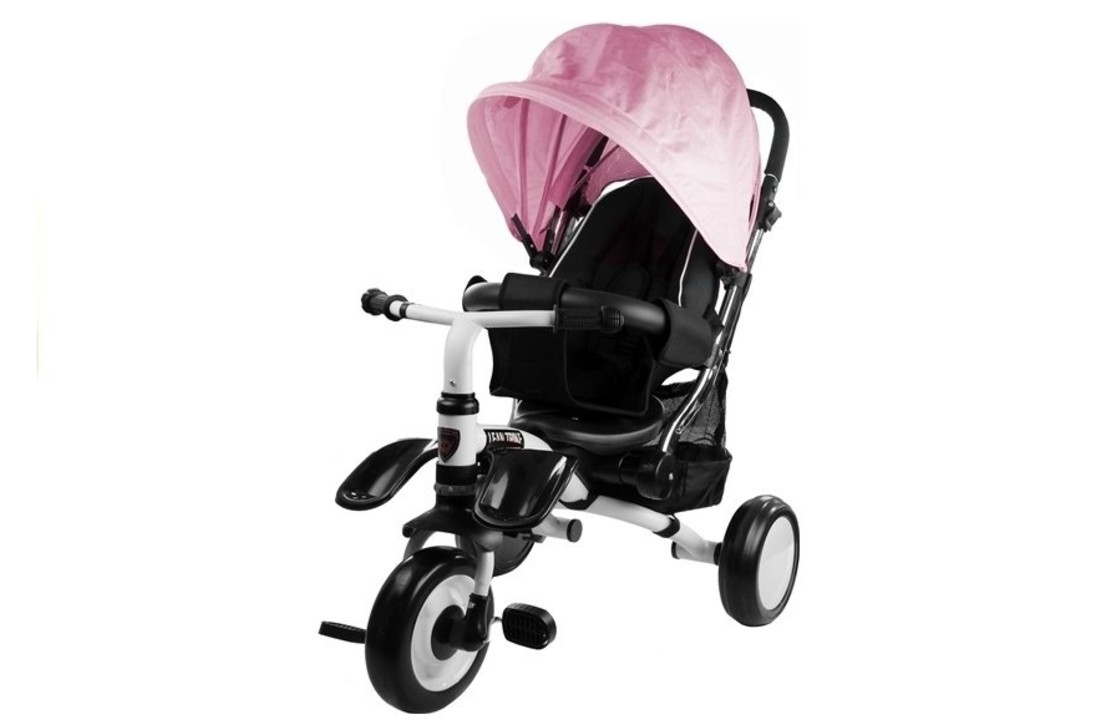 Driewieler fiets - loopwagen - roze - met zonnescherm