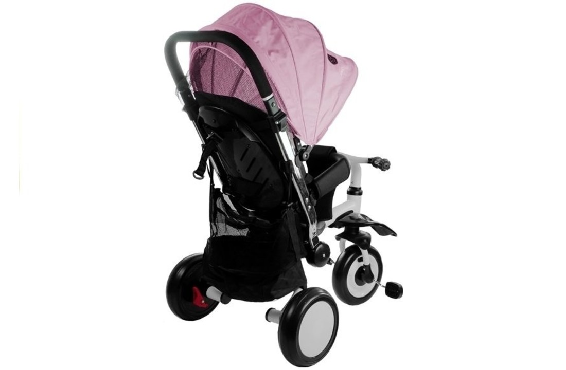 Driewieler fiets - loopwagen - roze - met zonnescherm