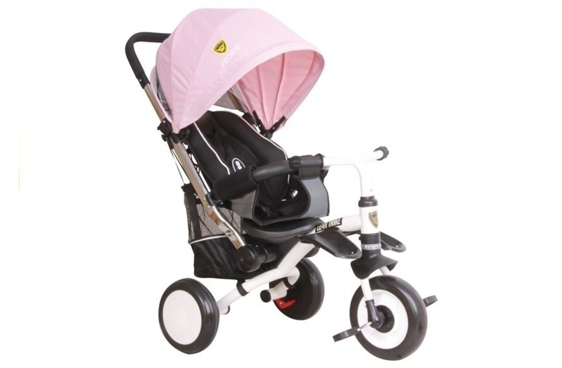 Driewieler fiets - loopwagen - roze - met zonnescherm