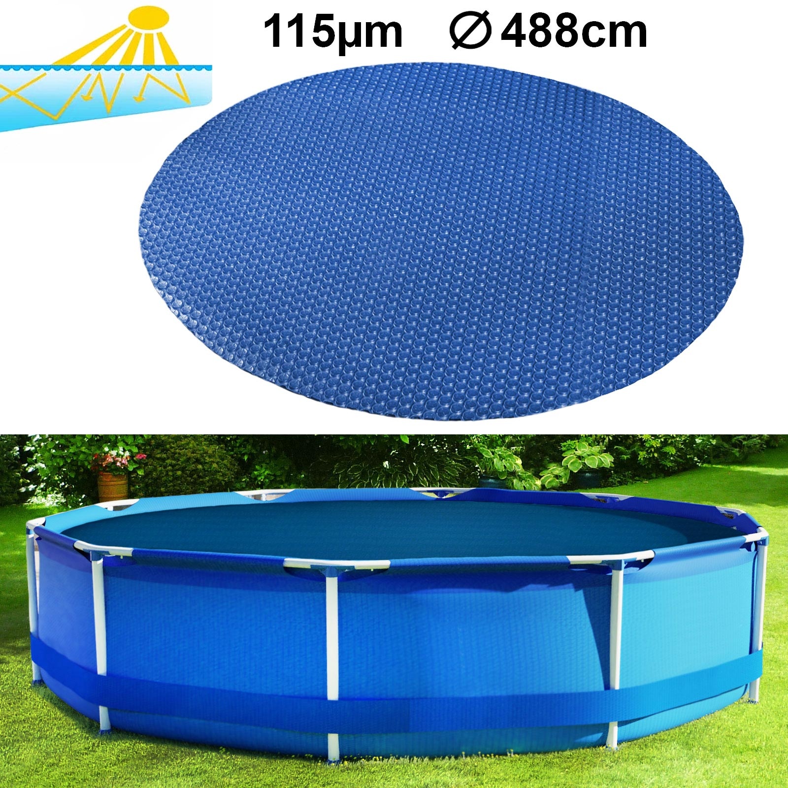 RAMROXX zwembad verwarmde afdekking - 488 cm - zwembadverwarming 115 µm