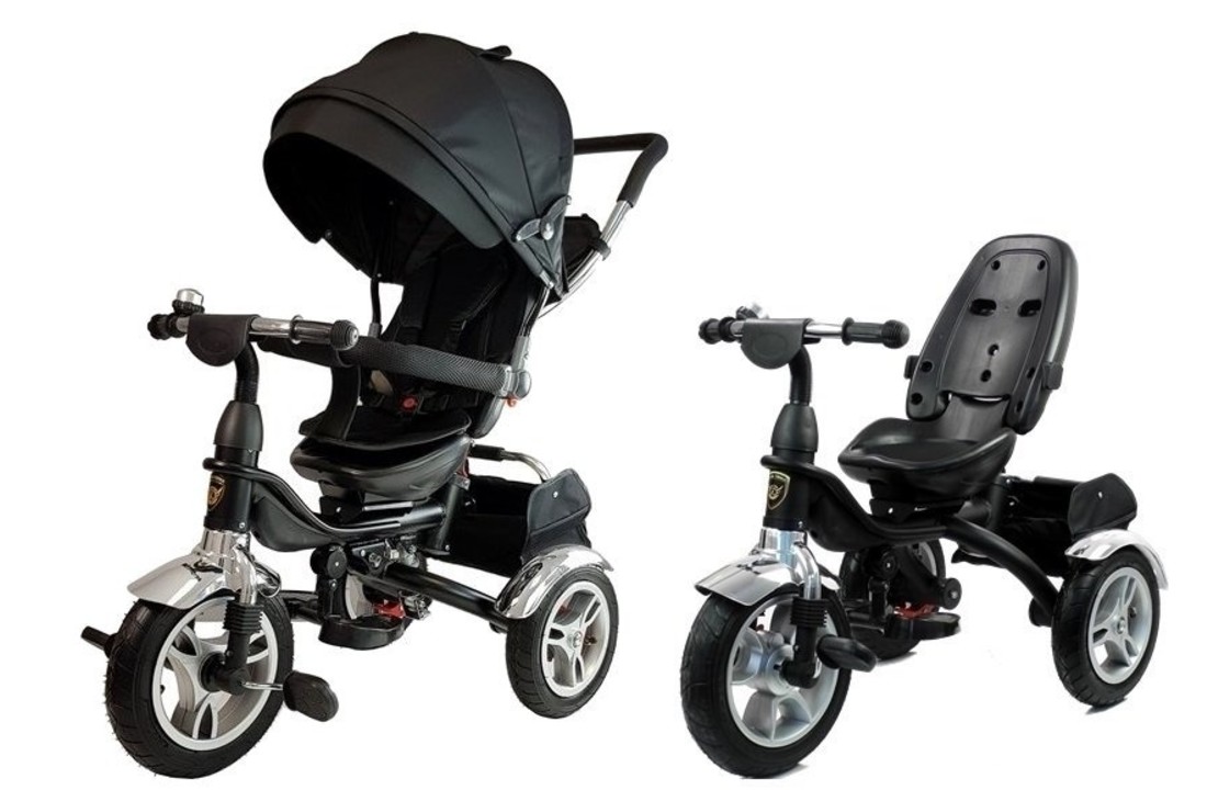 Driewieler kinderwagen met zonnekap zwart