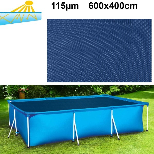 RAMROXX zwembadafdekking verwarmend zwart/blauw - 600 x 400 cm rechthoekig - 115 µm