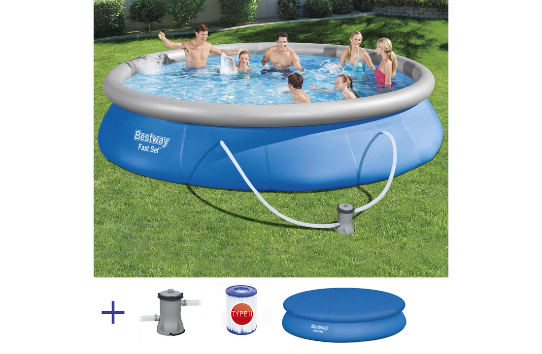 Bestway Fast Set opblaaszwembad 457 x 84 cm met pomp - complete set