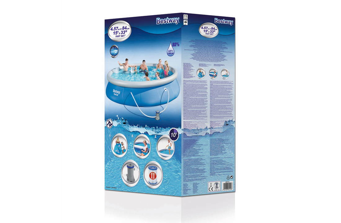 Bestway Fast Set opblaaszwembad 457 x 84 cm met pomp - complete set