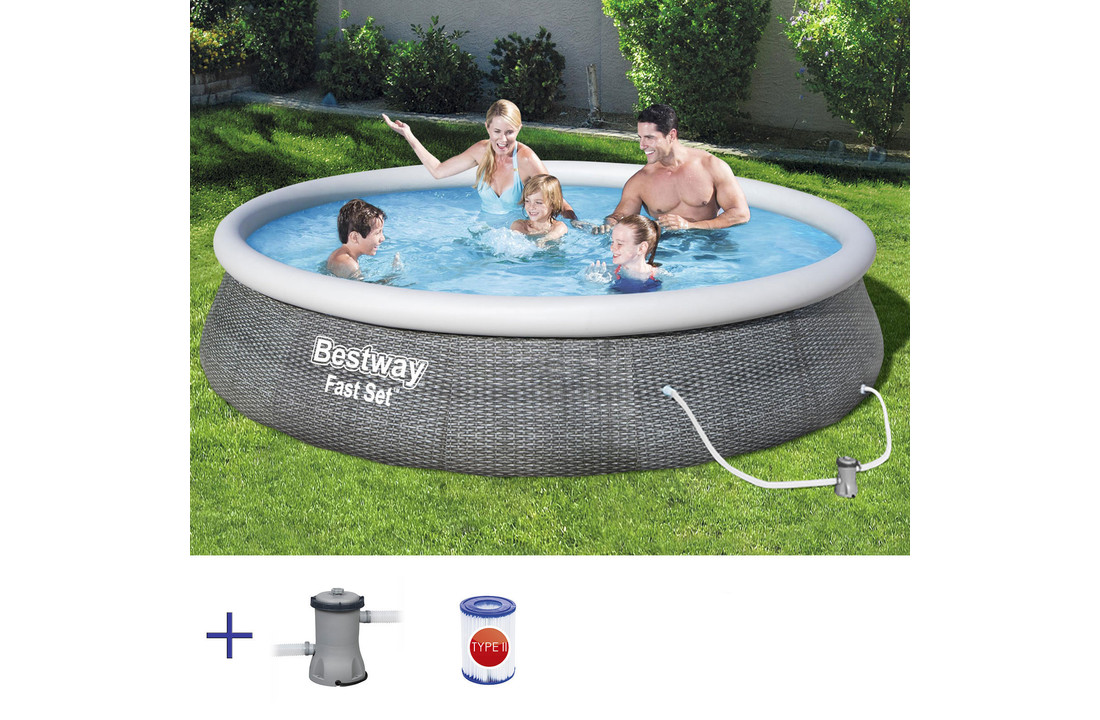 Bestway Fast Set opblaaszwembad 396 x 84 cm met pomp - Rotan-look
