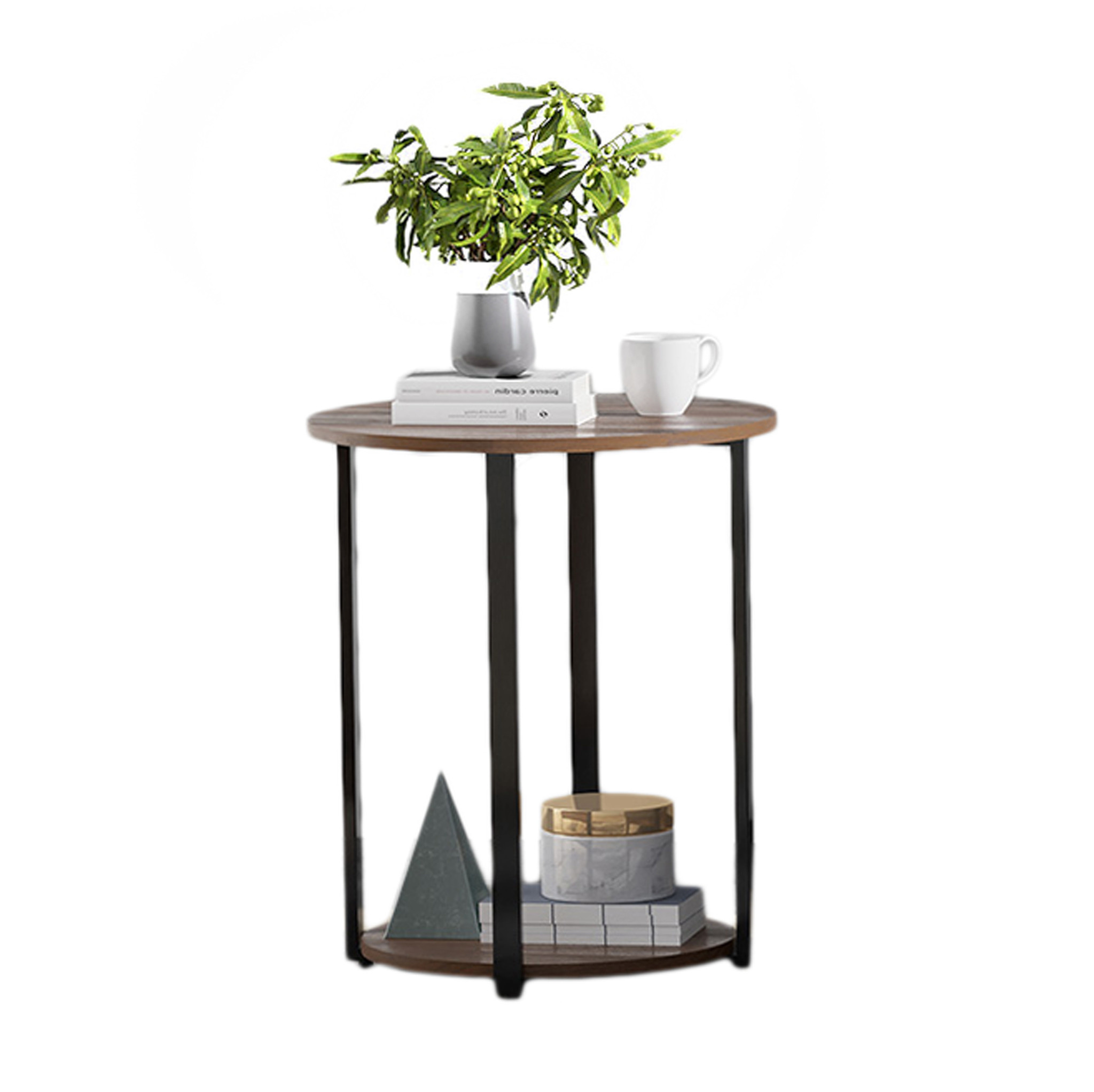 Bijzettafel rond 32 cm - 2 schappen - loft stijl salontafel