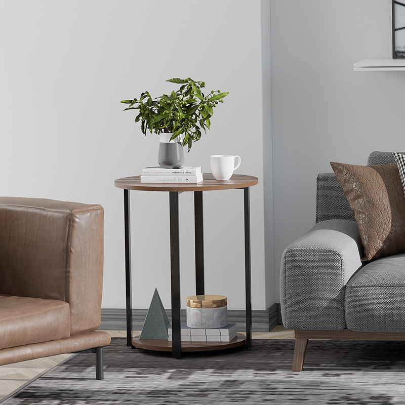 Bijzettafel rond 32 cm - 2 schappen - loft stijl salontafel