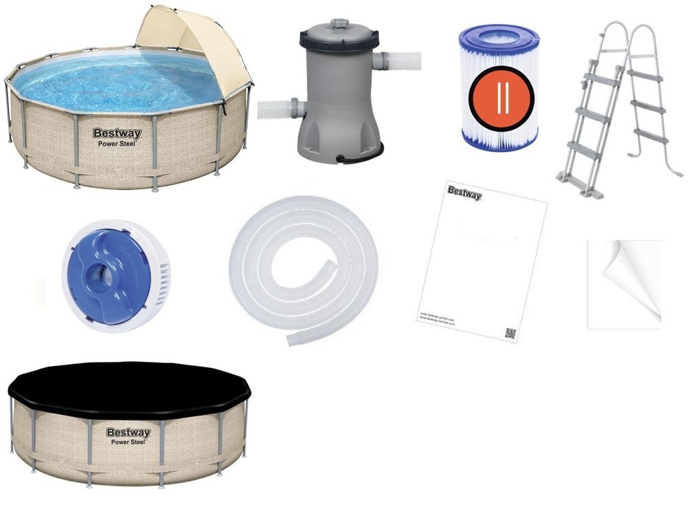 Bestway Power Steel zwembad 396 x 107 cm Rotan-look - complete set