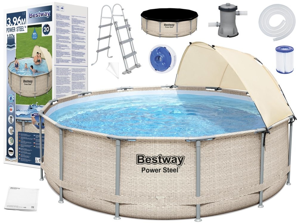 Bestway Power Steel zwembad 396 x 107 cm Rotan-look - complete set
