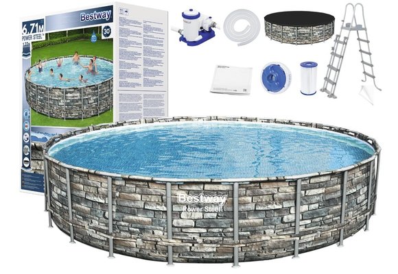 Bestway Power Steel zwembad 671 x 132 cm - Steen-look - complete set