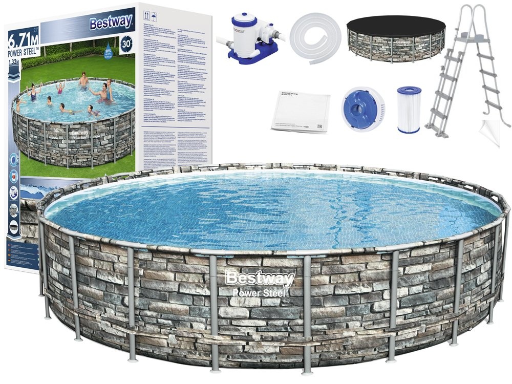 Bestway Power Steel zwembad 671 x 132 cm - Steen-look - complete set