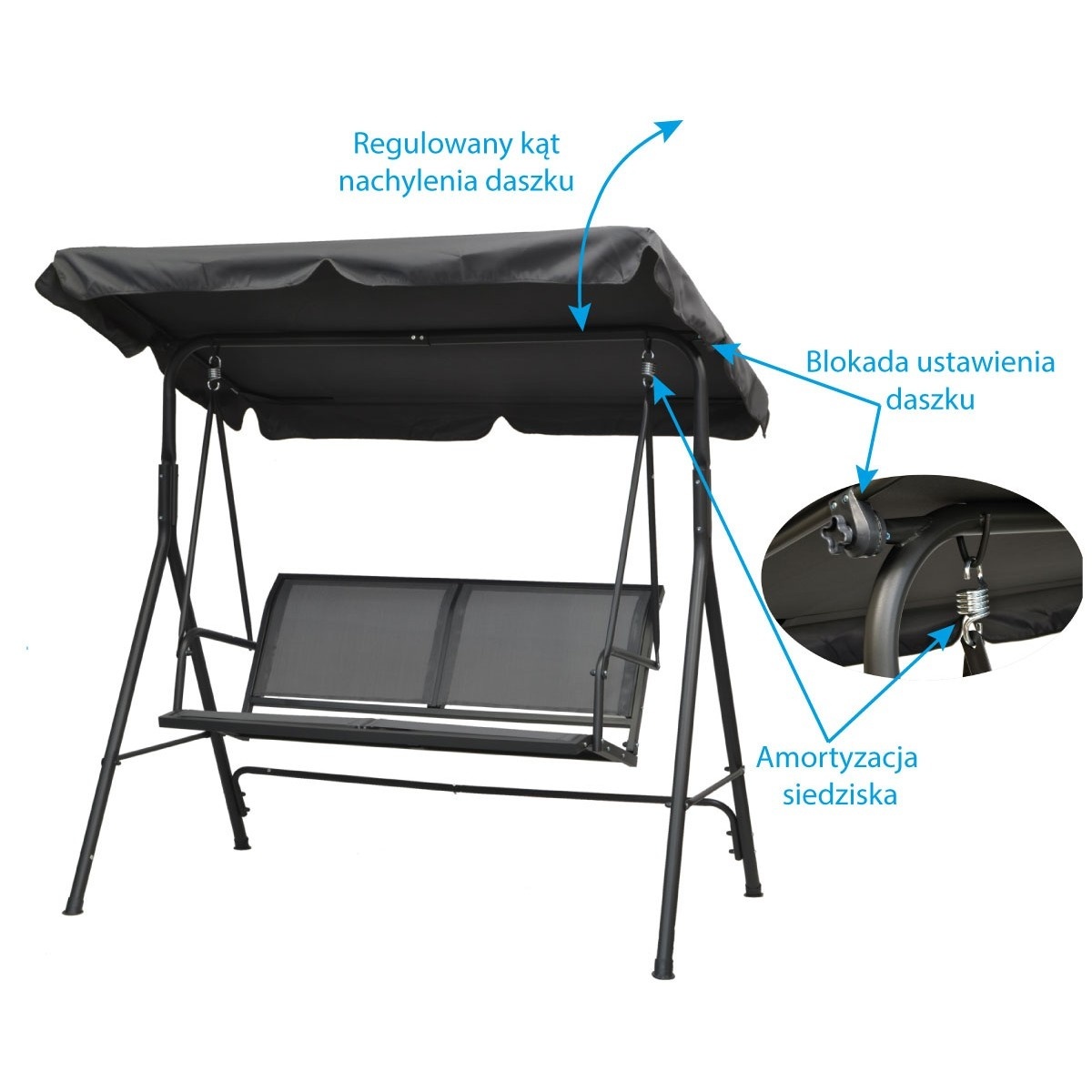 Schommelbank tuinschommel 2-zits - 140 x 110 x 153 - grijs