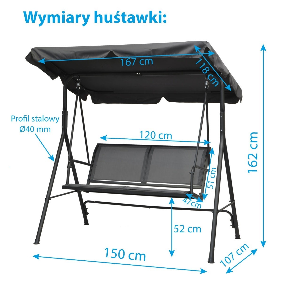 Schommelbank tuinschommel 2-zits - 140 x 110 x 153 - grijs