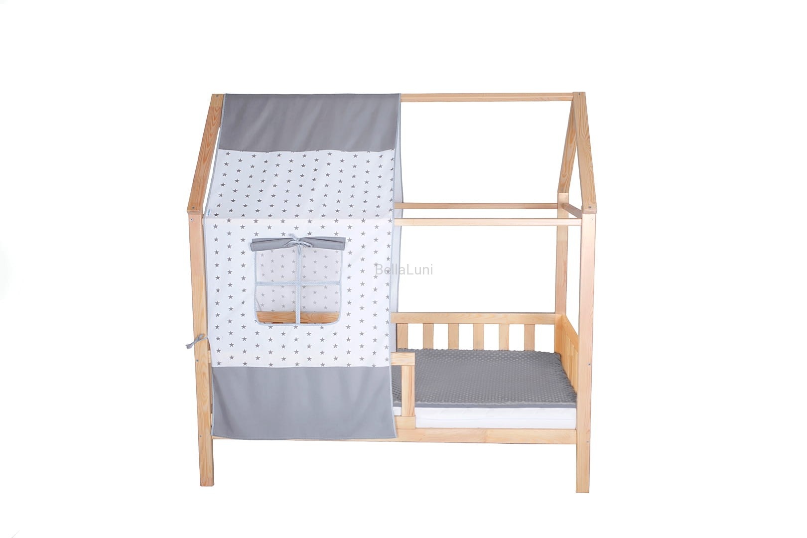 Speeltent voor 160 x 80 cm huisbed - met klamboe raam en sterren motief