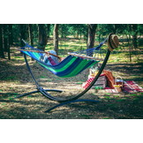 Hangmat standaard grijs tot 220 kg - inc blauw-groene hangmat 220 x 160 cm