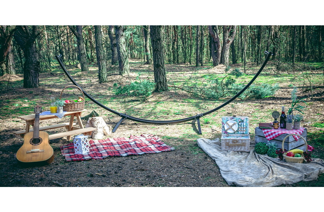 Hangmat standaard grijs tot 220 kg - inc blauw-groen hangmat 220 x 160 cm