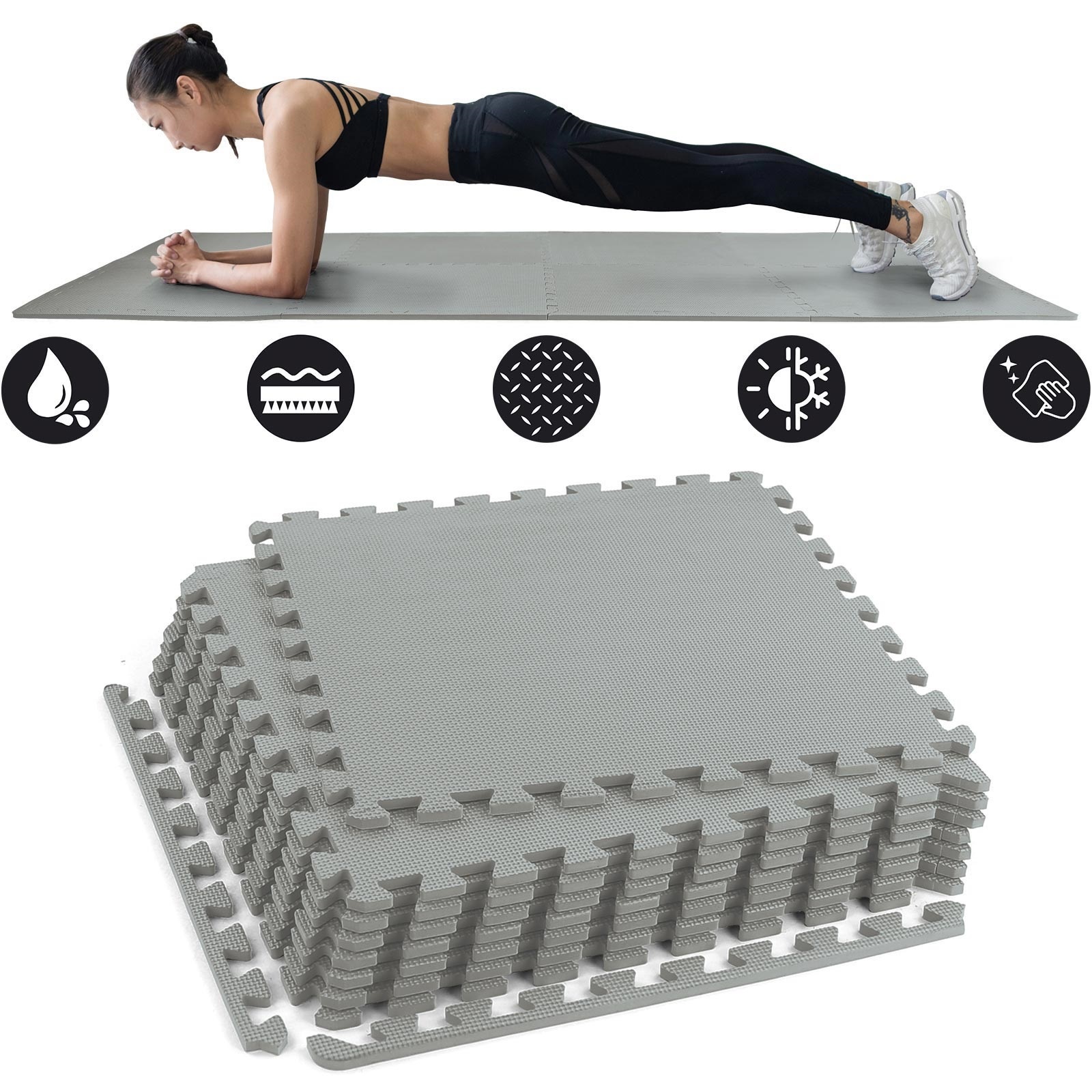 Sportvloer fitnessapparatuur - 50 x 50 cm - 8 stuks - grijs