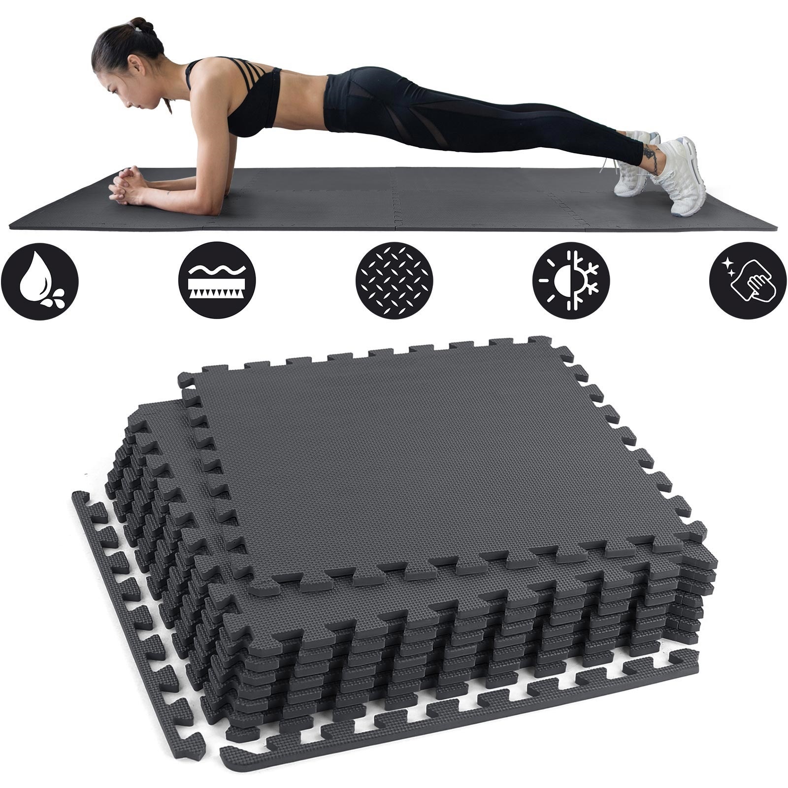 Sportvloer fitnessapparatuur - 50 x 50 cm - 8 stuks - zwart