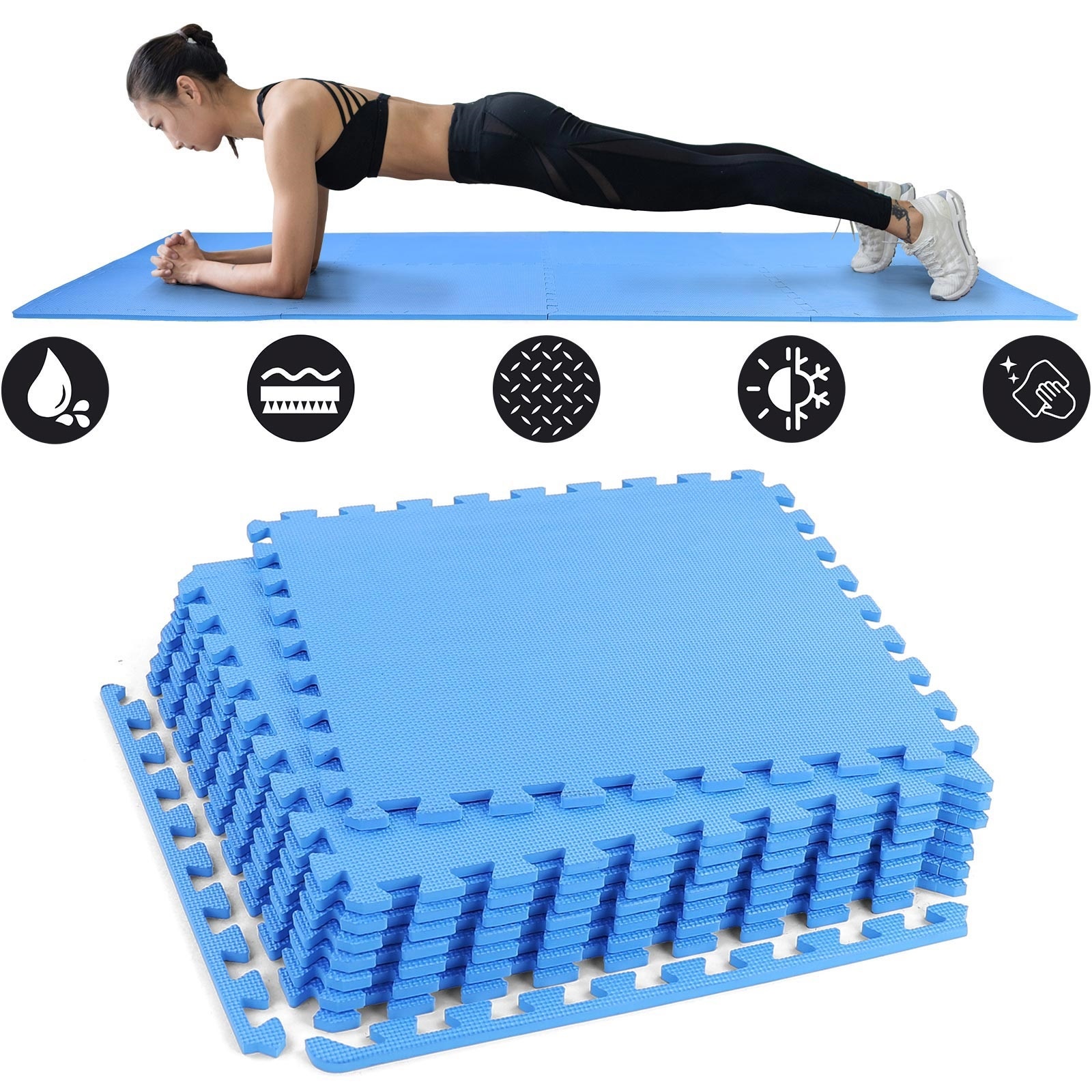 Sportvloer fitnessapparatuur - 50 x 50 cm - 8 stuks - blauw