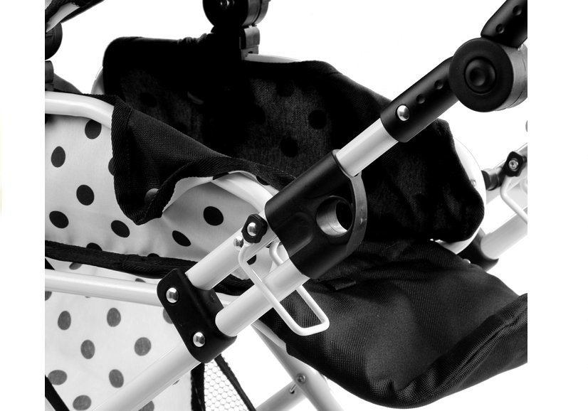 Poppenwagen wit zwart gestipt - 67 x 36 x 67 cm - met draagtas