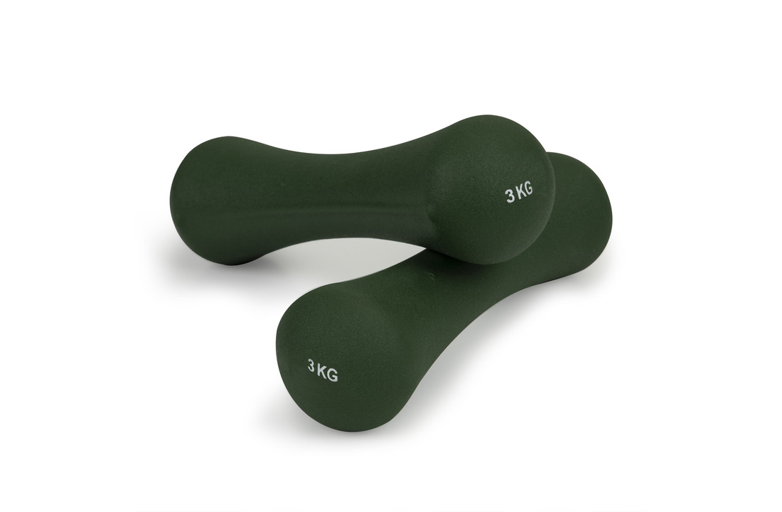 Dumbbell set 6 kg - 2 x 3kg - neopreen groen - fitness gewichten