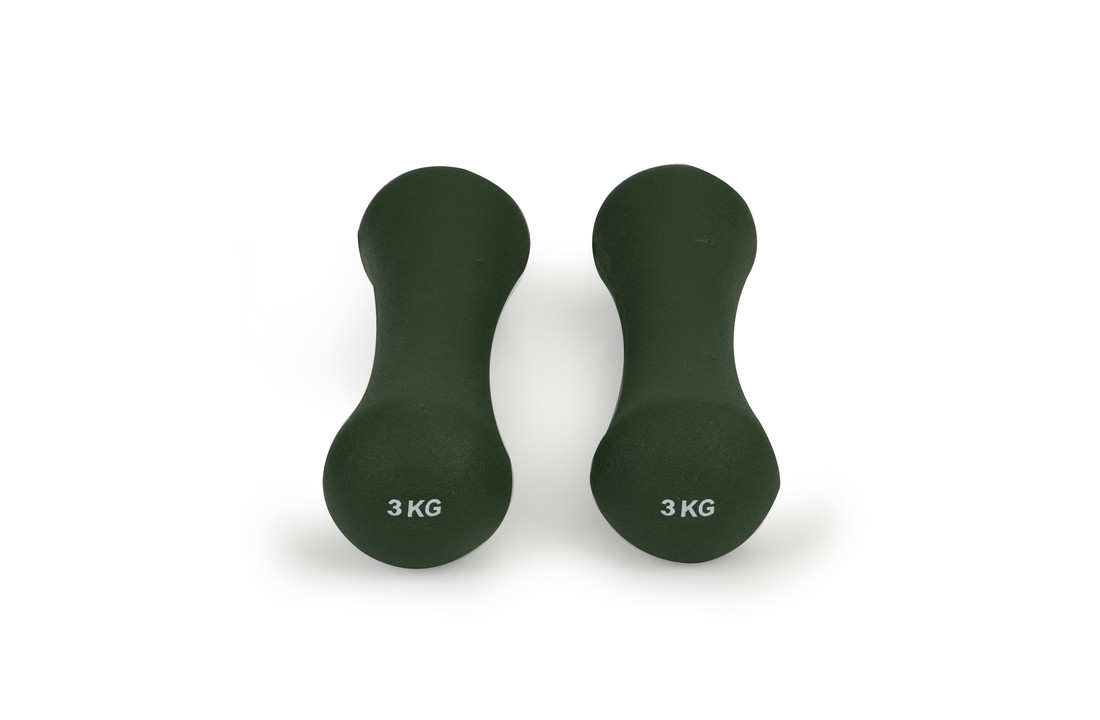 Dumbbell set 6 kg - 2 x 3kg - neopreen groen - fitness gewichten